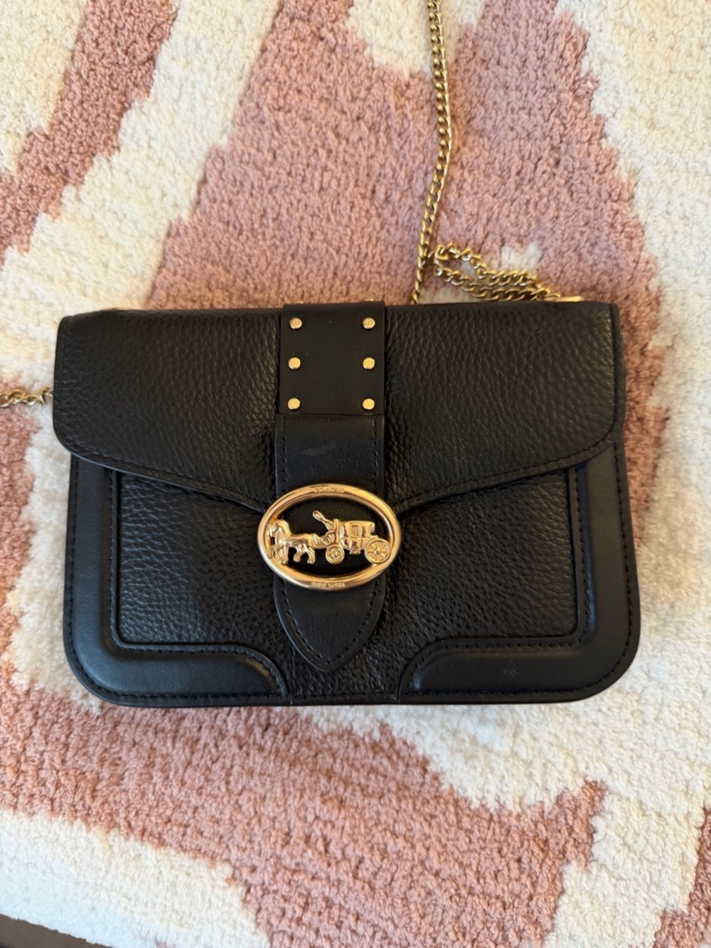 Vintage Coach Black Leather Crossbody and Shoulder Bag with Gold Coach Accent